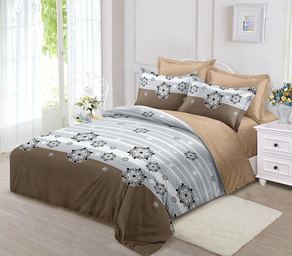 Lenjerie de pat pentru o persoana cu husa elastic pat si fata perna patrata, Makeeda, bumbac mercerizat, multicolor, 3 piese