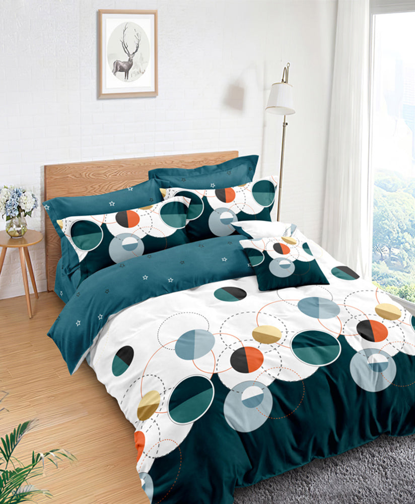 Lenjerie de pat pentru o persoana cu husa de perna patrata, Embla, bumbac mercerizat, multicolor, 3 piese