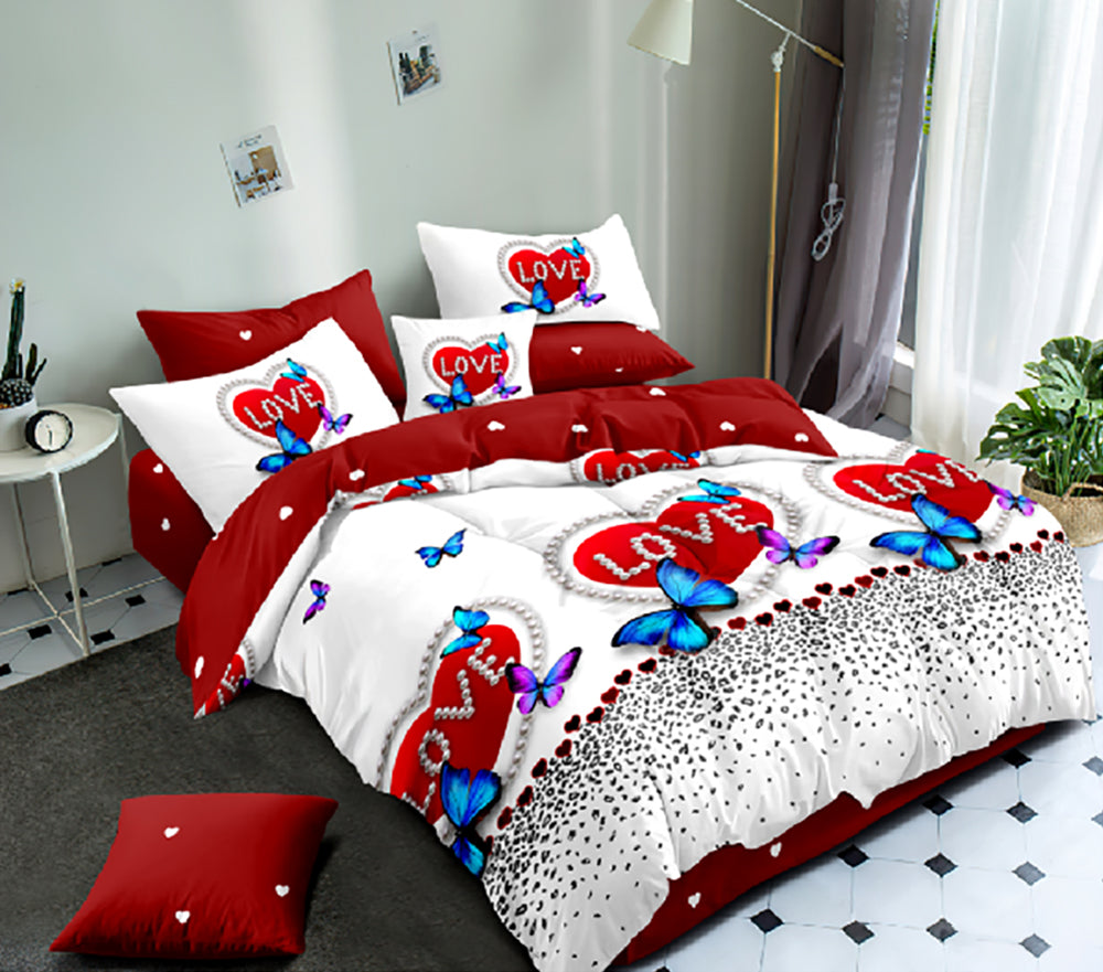 Lenjerie de pat matrimonial cu husa de perna dreptunghiulara, Anwell, bumbac mercerizat, multicolor, 4 piese