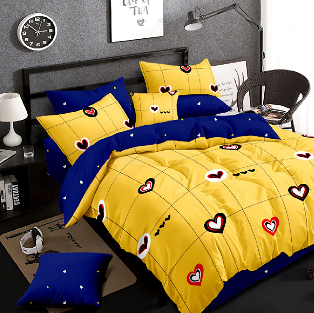 Lenjerie de pat matrimonial cu husa de perna dreptunghiulara, Adwin, bumbac mercerizat, multicolor, 4 piese