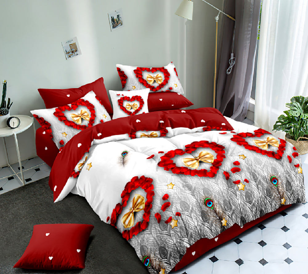 Lenjerie de pat pentru o persoana cu husa de perna patrata, Saran, bumbac mercerizat, multicolor, 3 piese