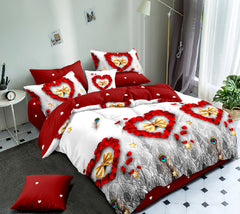 Lenjerie de pat pentru o persoana cu husa de perna patrata, Saran, bumbac mercerizat, multicolor, 3 piese