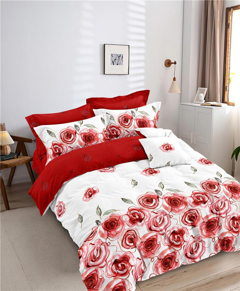 Lenjerie de pat matrimonial cu husa de perna dreptunghiulara, Alun, bumbac mercerizat, multicolor, 4 piese