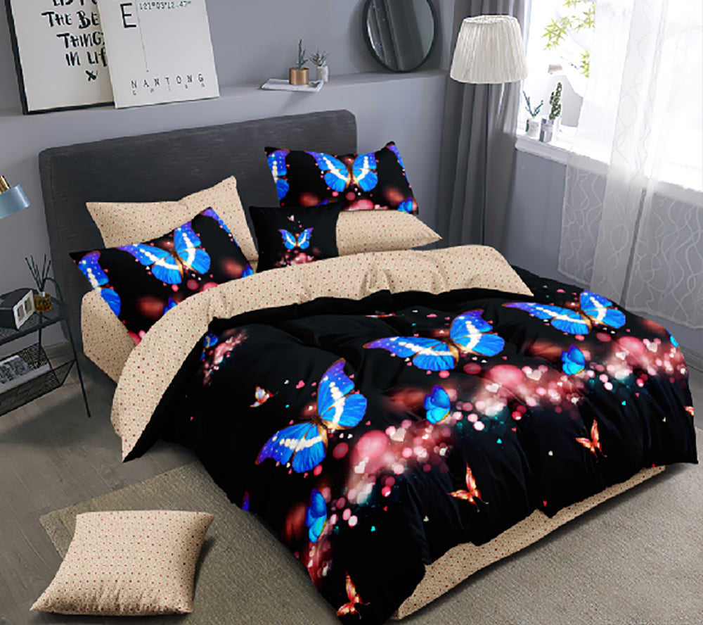 Lenjerie de pat pentru o persoana cu husa de perna patrata, Teos, bumbac mercerizat, multicolor, 3 piese