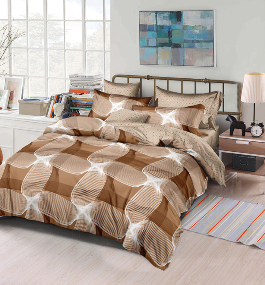 Lenjerie de pat matrimonial cu husa de perna dreptunghiulara, Brenden, bumbac mercerizat, multicolor, 4 piese