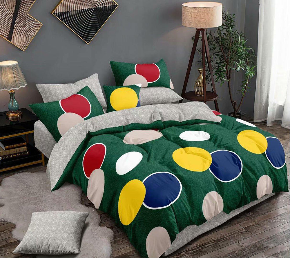 Lenjerie de pat matrimonial cu husa de perna dreptunghiulara, Adisa, bumbac mercerizat, multicolor, 4 piese