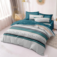Lenjerie de pat pentru o persoana cu husa elastic pat si fata perna patrata, Niyol, bumbac mercerizat, multicolor, 3 piese