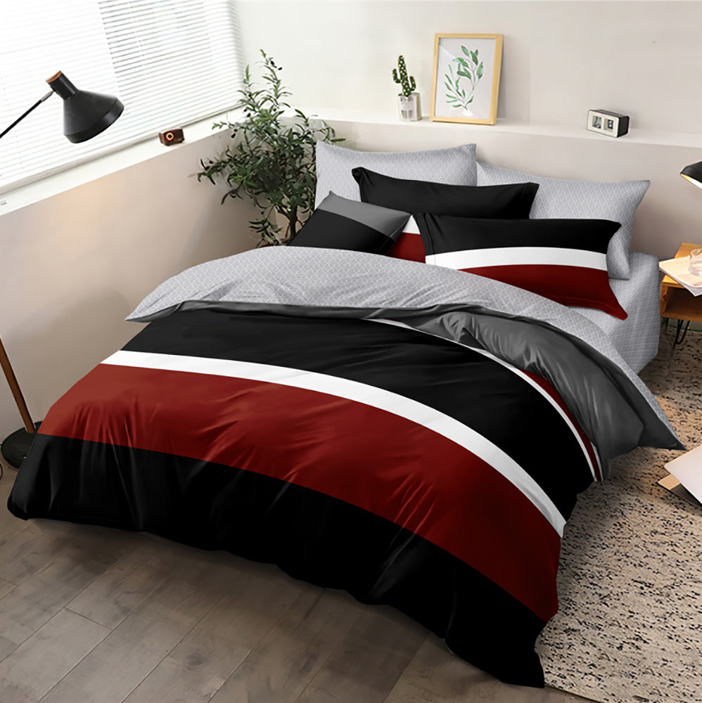 Lenjerie de pat pentru o persoana cu husa de perna patrata, Tanvir, bumbac mercerizat, multicolor, 3 piese