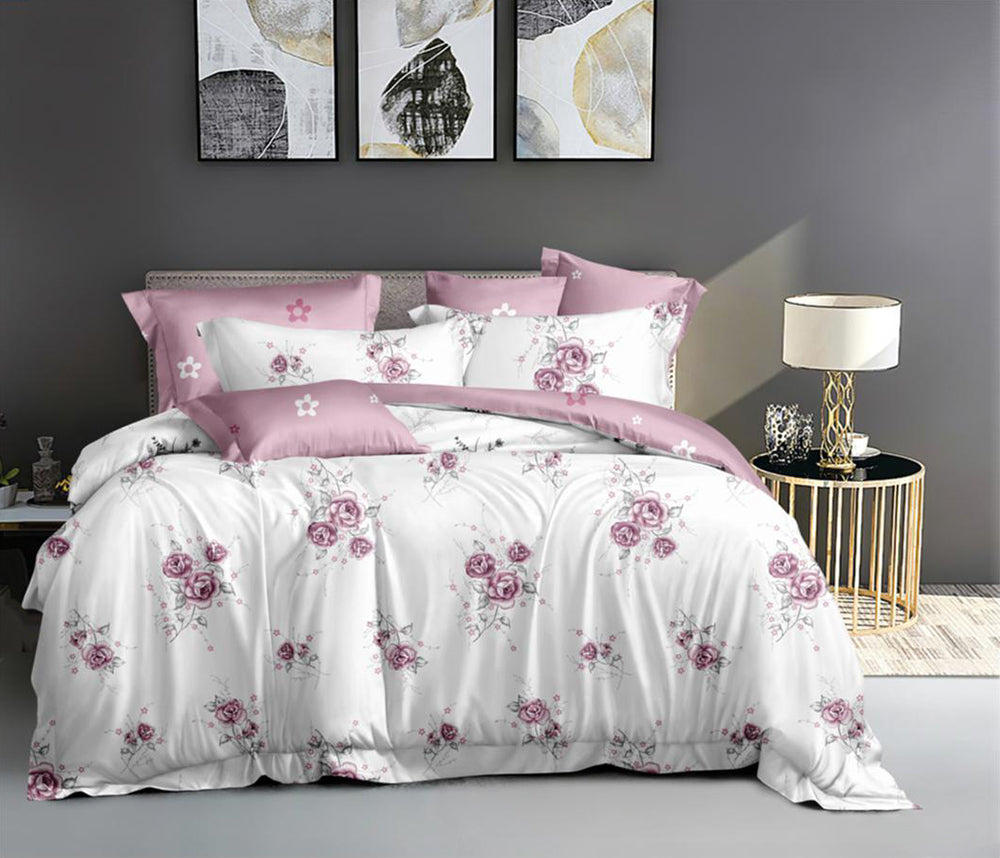Lenjerie de pat pentru o persoana cu husa de perna patrata, Nives, bumbac mercerizat, multicolor, 3 piese