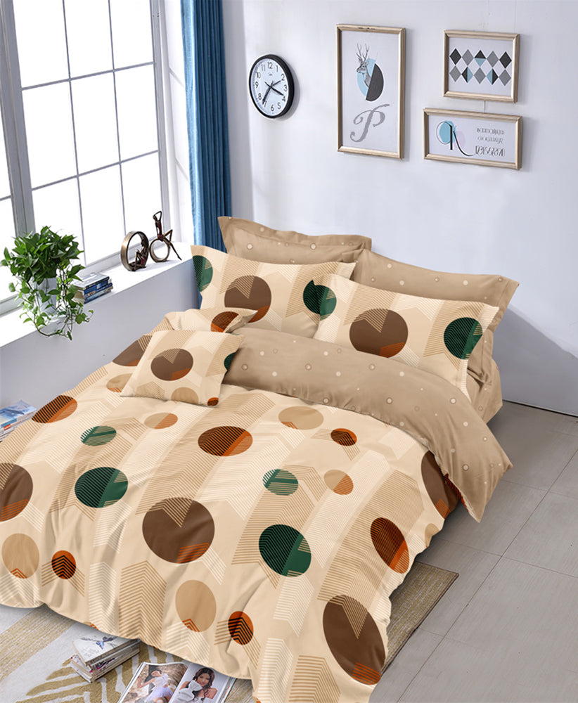 Lenjerie de pat pentru o persoana cu husa elastic pat si fata perna patrata, Lisbet, bumbac mercerizat, multicolor, 3 piese