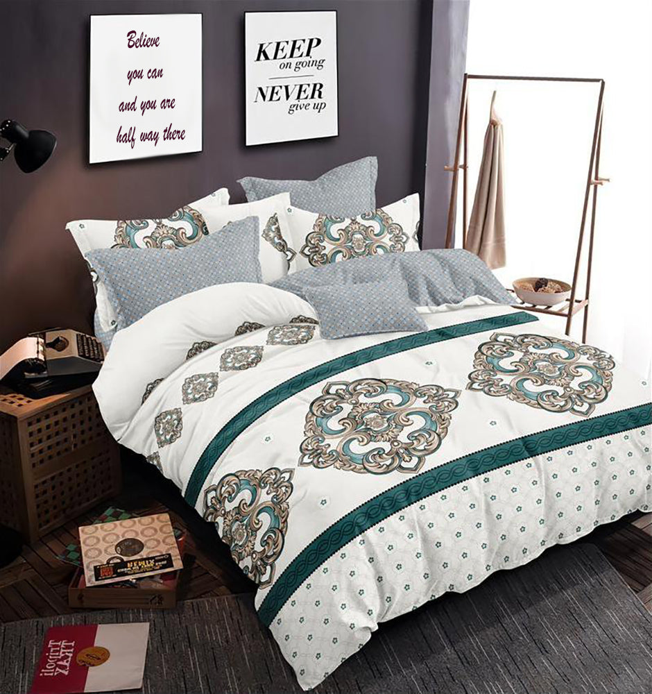 Lenjerie de pat matrimonial cu husa de perna dreptunghiulara, Dafina, bumbac mercerizat, multicolor, 4 piese
