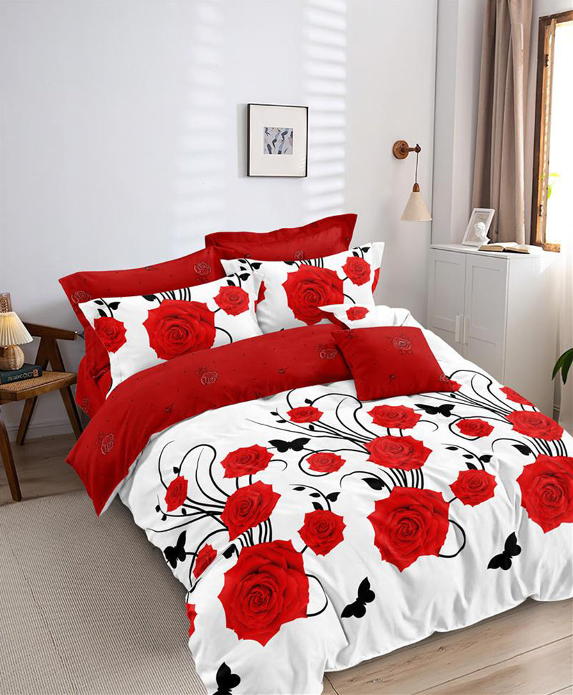 Lenjerie de pat matrimonial cu husa de perna dreptunghiulara, Alroy, bumbac mercerizat, multicolor, 4 piese