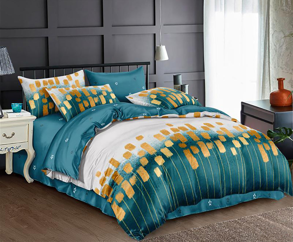 Lenjerie de pat matrimonial cu husa de perna dreptunghiulara, Ardghal, bumbac mercerizat, multicolor, 4 piese