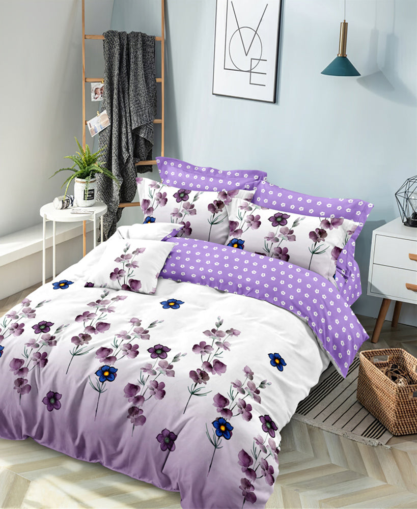 Lenjerie de pat matrimonial cu husa de perna dreptunghiulara, Aamir, bumbac mercerizat, multicolor, 4 piese
