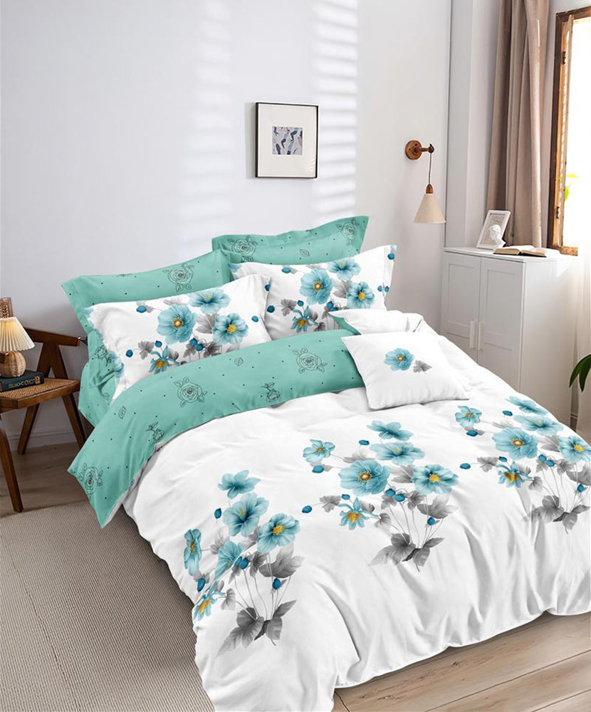 Lenjerie de pat pentru o persoana cu husa de perna patrata, Lindell, bumbac mercerizat, multicolor, 3 piese