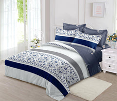Lenjerie de pat matrimonial cu husa de perna dreptunghiulara, Abdera, bumbac mercerizat, multicolor, 4 piese