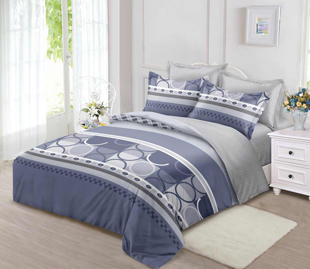 Lenjerie de pat matrimonial cu husa de perna dreptunghiulara, Andros, bumbac mercerizat, multicolor, 4 piese