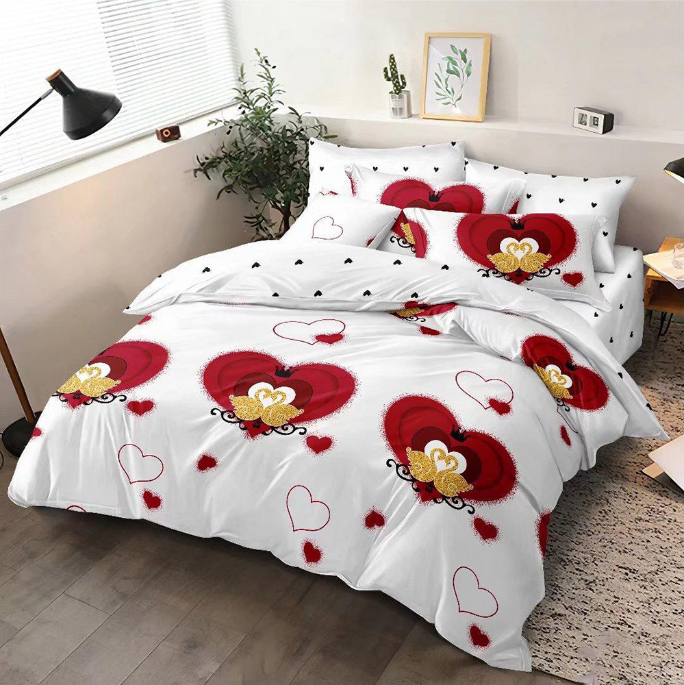 Lenjerie de pat matrimonial SUPER cu husa de perna patrata, Ismet, bumbac mercerizat, multicolor, 4 piese