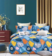 Lenjerie de pat pentru o persoana cu husa de perna patrata, Lastovo, bumbac mercerizat, multicolor, 3 piese
