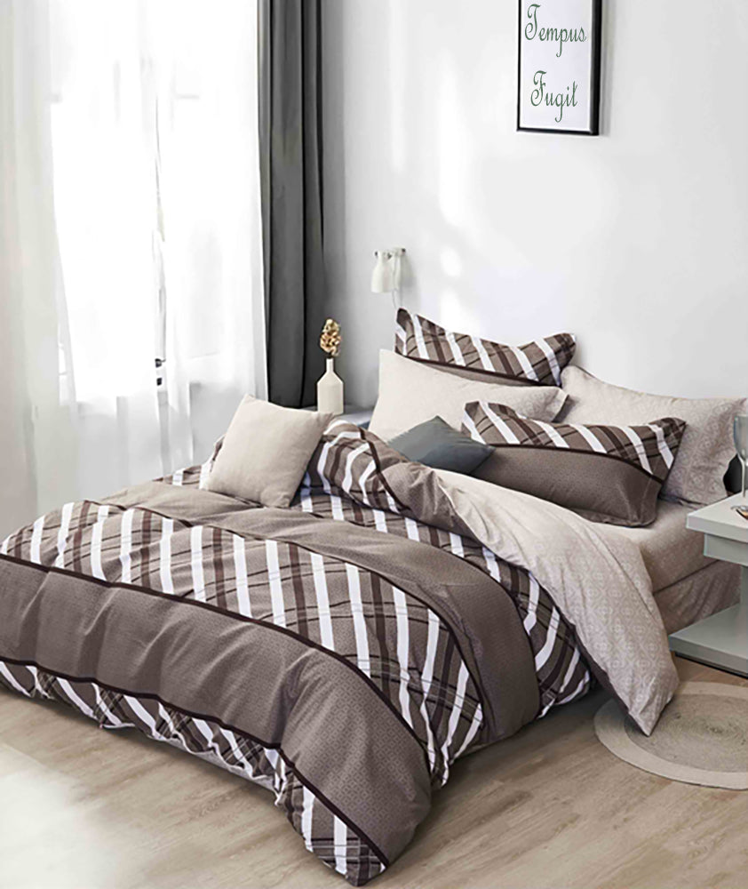 Lenjerie de pat matrimonial cu husa de perna dreptunghiulara, Brauron, bumbac mercerizat, multicolor, 4 piese