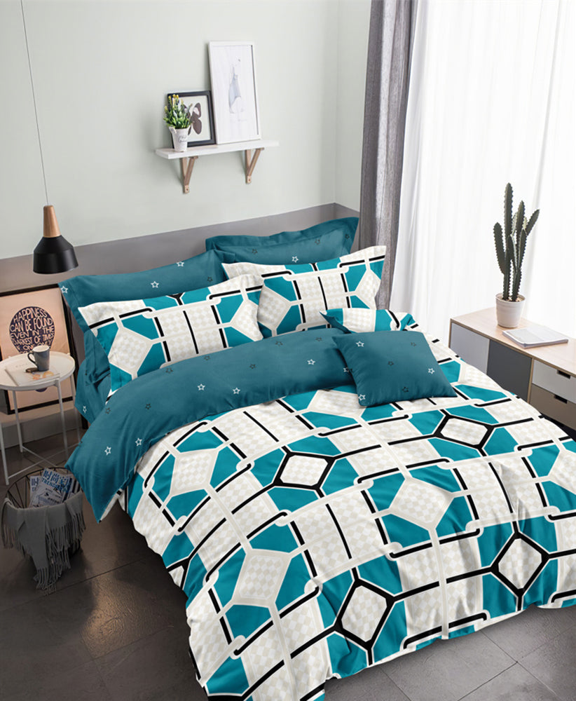 Lenjerie de pat pentru o persoana cu husa de perna patrata, Pag, bumbac mercerizat, multicolor, 3 piese