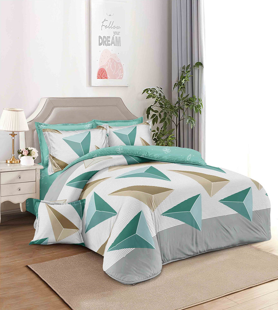 Lenjerie de pat matrimonial cu husa de perna dreptunghiulara, Caiside, bumbac mercerizat, multicolor, 4 piese