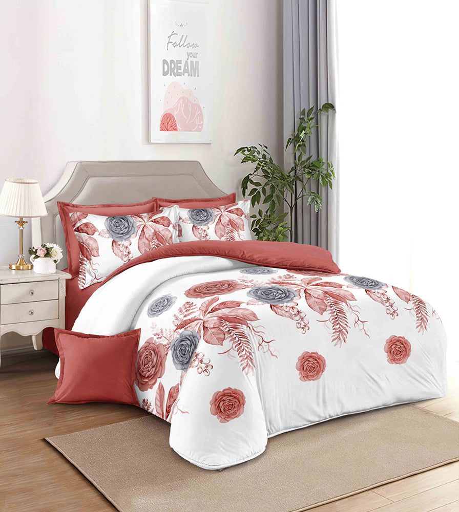 Lenjerie de pat matrimonial cu husa de perna dreptunghiulara, Celyddon, bumbac mercerizat, multicolor, 4 piese
