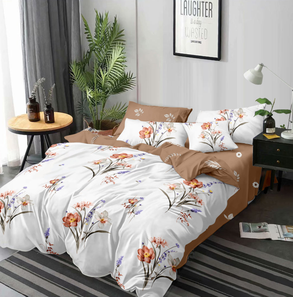 Lenjerie de pat matrimonial cu husa de perna dreptunghiulara, Adalardo, bumbac mercerizat, multicolor, 4 piese