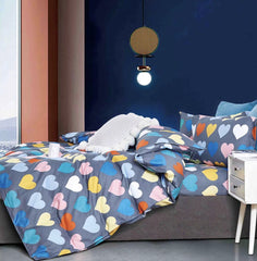 Lenjerie de pat pentru o persoana cu husa elastic pat si fata perna patrata, Galesnjak, bumbac mercerizat, multicolor, 3 piese