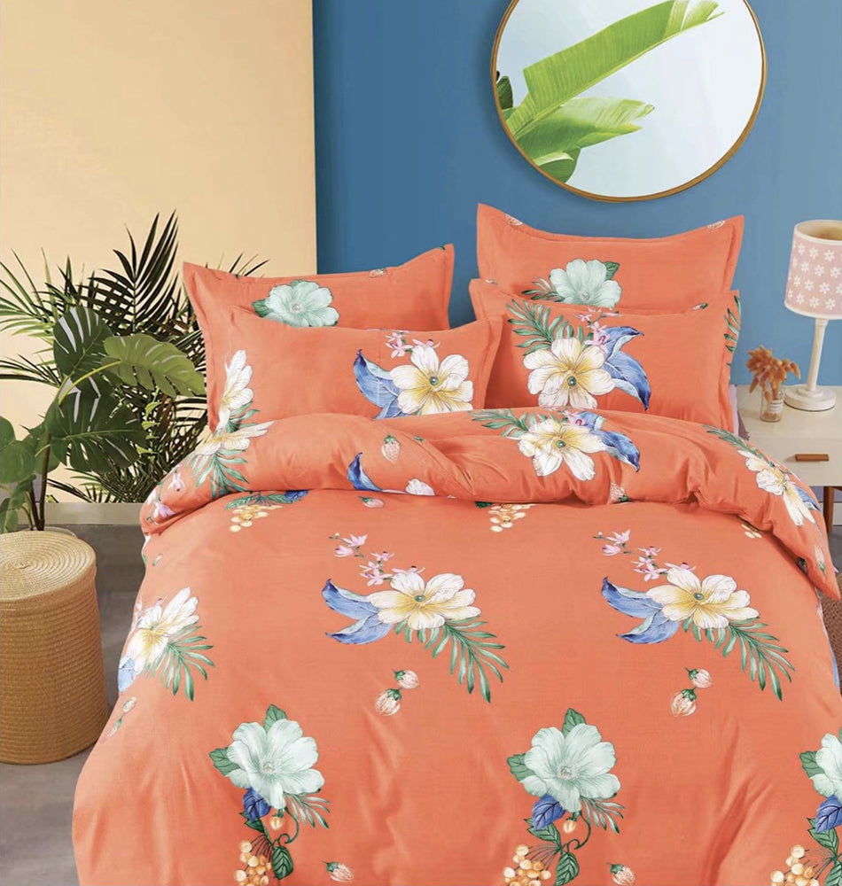 Lenjerie de pat pentru o persoana cu husa elastic pat si fata perna patrata, Rhamnus, bumbac mercerizat, multicolor, 3 piese