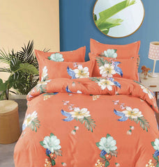 Lenjerie de pat pentru o persoana cu husa elastic pat si fata perna patrata, Rhamnus, bumbac mercerizat, multicolor, 3 piese