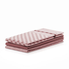 Set 3 prosoape de bucatarie din bumbac, stil clasic, Louie, Roz pudra
