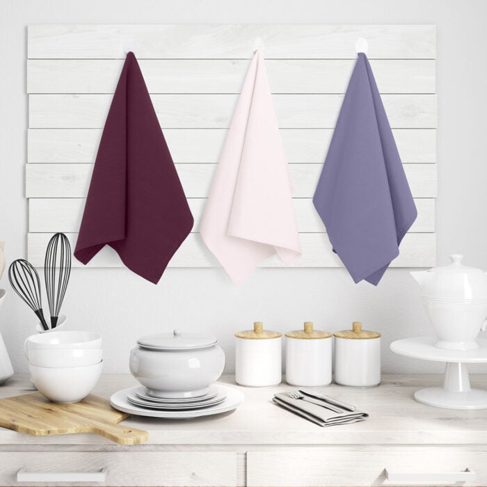 Set 9 prosoape de bucatarie din bumbac, stil clasic, Letty, Roz