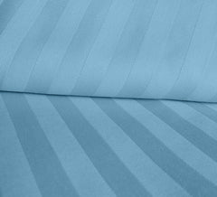 Lenjerie de pat pentru o persoana cu husa elastic pat si fata perna dreptunghiulara, Elegance, damasc, dunga 1 cm, 130 g/mp, Albastru celest, bumbac 100%, 3 piese