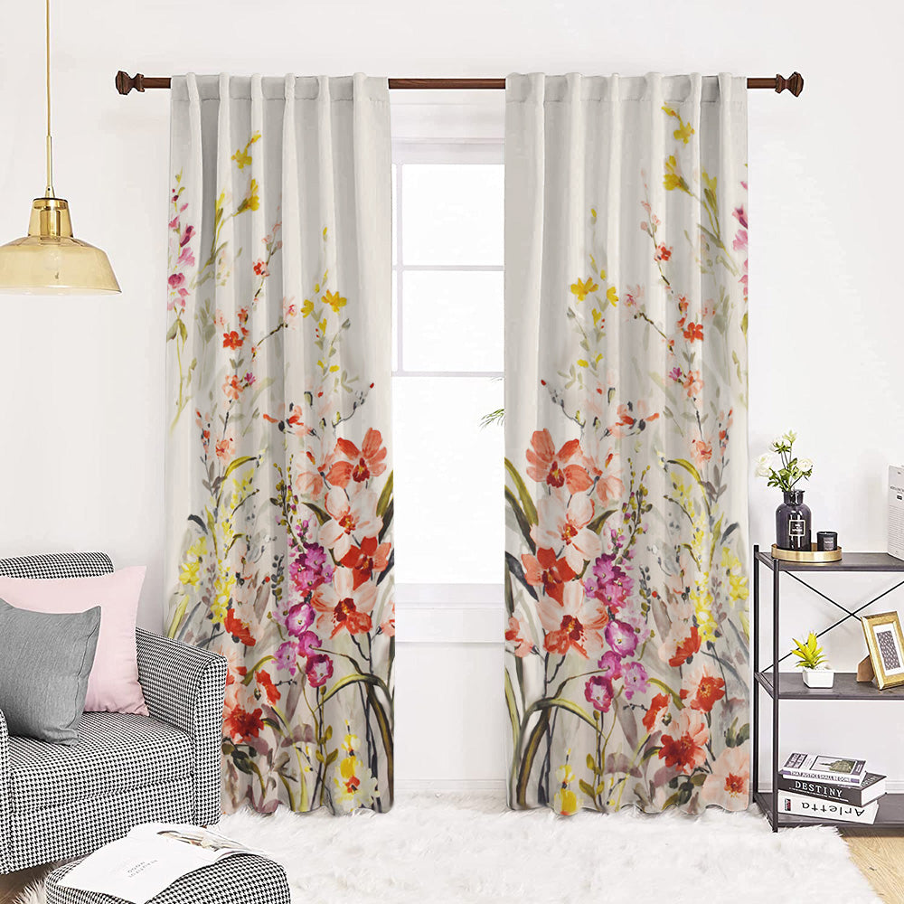 Set draperii dim-out model floral cu rejansa transparenta cu ate pentru galerie, Madison, densitate 700 g/ml, Liatris Gladiolus, 2 buc