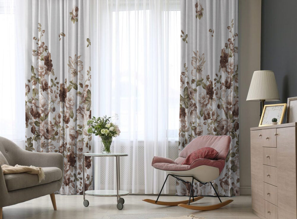 Draperie dim-out model floral cu rejansa din bumbac tip fagure, Madison, densitate 700 g/ml, Lilium et Rosa, 1 buc