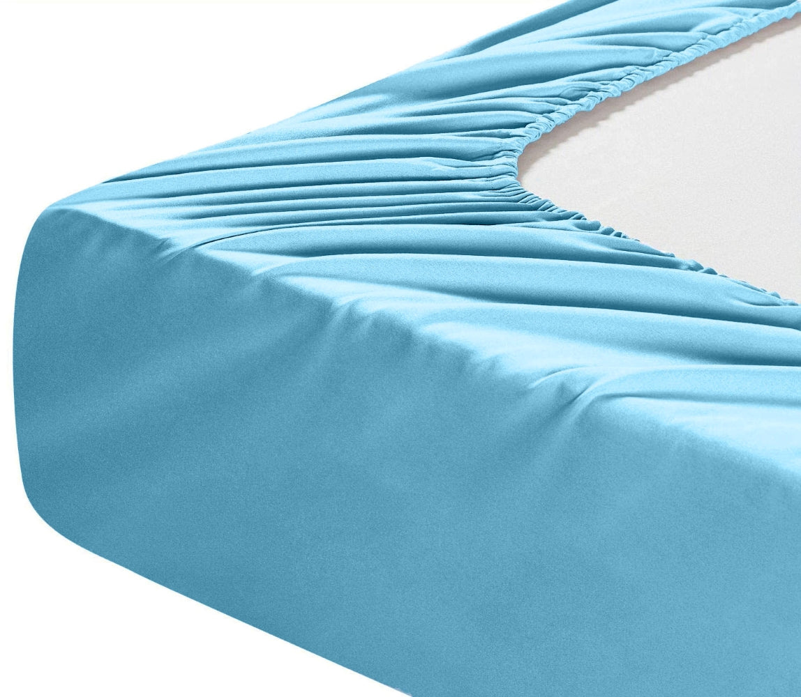 Cearsaf de pat cu elastic din bumbac ranforce 100%, densitate 120 g/mp, Bleu