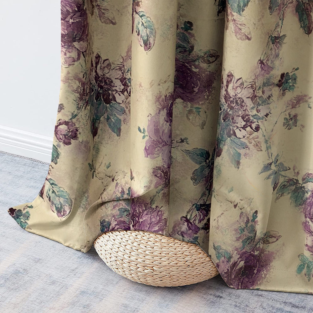Set draperii blackout model floral cu rejansa transparenta cu ate pentru galerie, Madison, densitate 700 g/ml, Pastel Roses, 2 buc