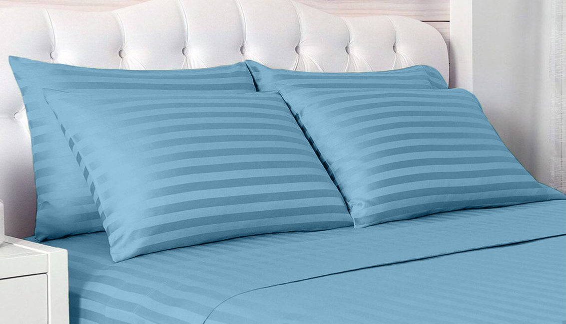 Set 2 huse perna din damasc, densitate 130 g/mp, Albastru celest