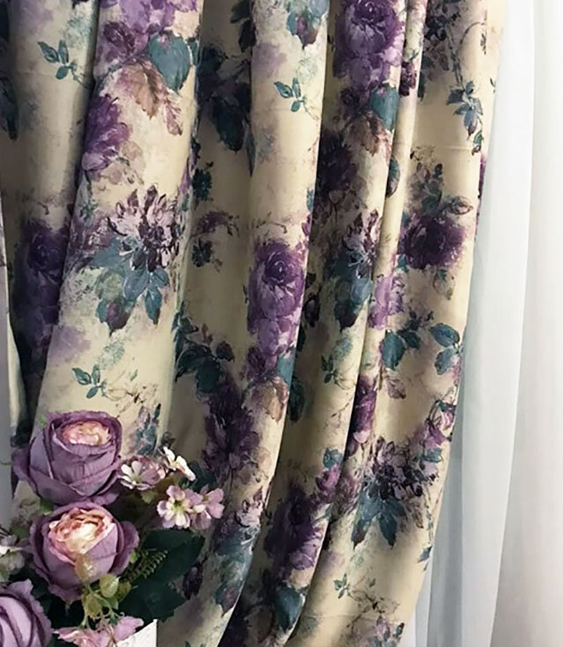 Draperie blackout model floral cu inele auriu antic, Madison, densitate 700 g/mp, Pastel Roses, 1 buc