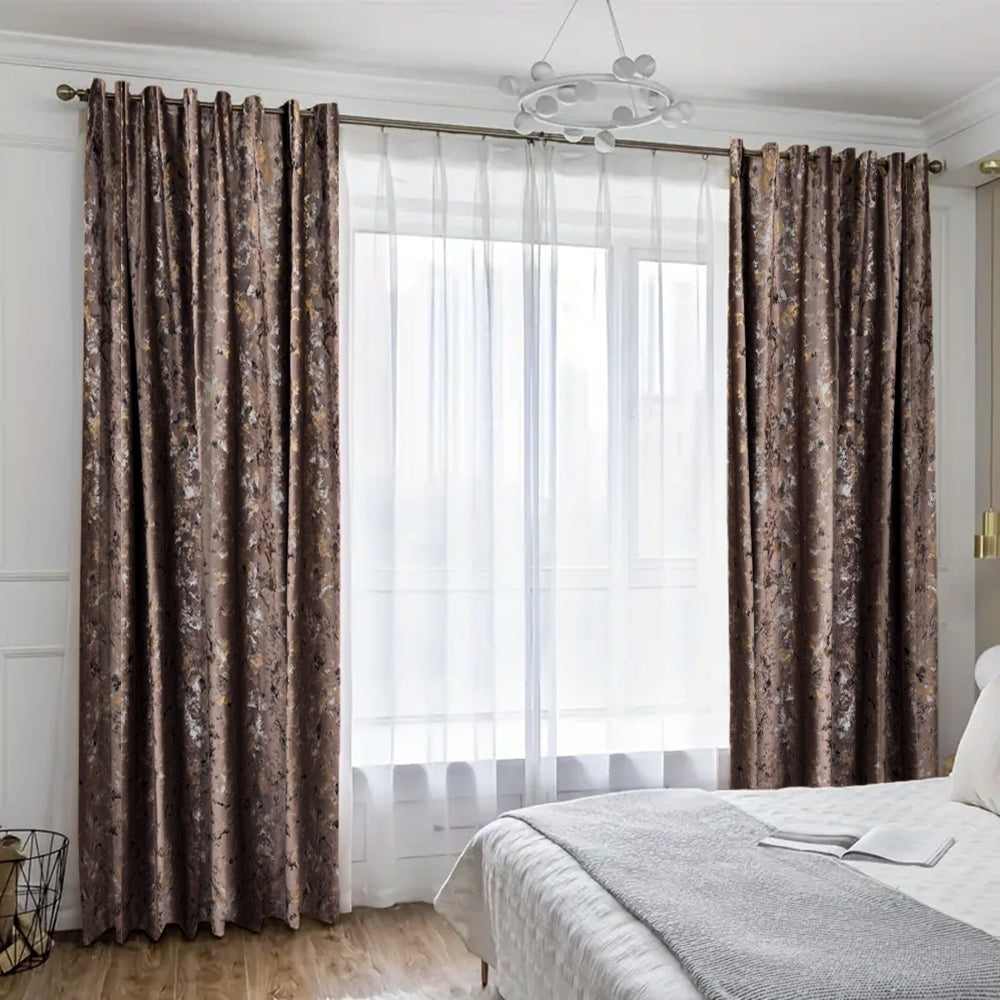 Set draperii din catifea texturata cu inele albe, Madison, densitate 700 g/ml, Chantal, 2 buc