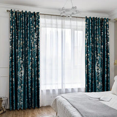 Set draperii din catifea texturata cu inele negre, Madison, densitate 700 g/ml, Divya, 2 buc