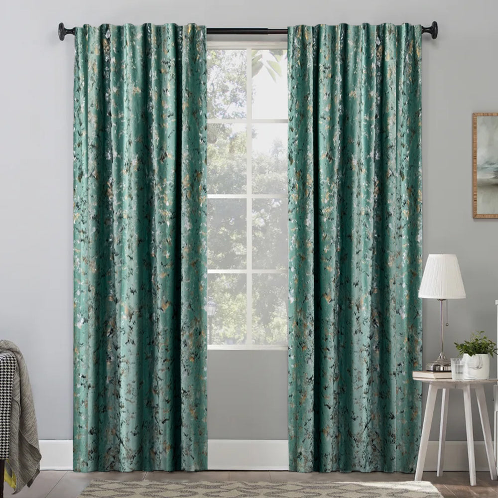 Set draperii din catifea texturata cu rejansa transparenta cu ate pentru galerie, Madison, densitate 700 g/ml, Guadalupe, 2 buc