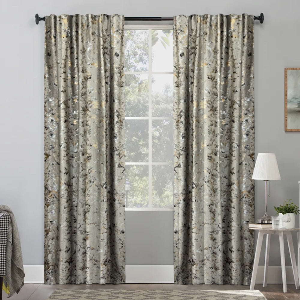 Set draperii din catifea texturata cu rejansa transparenta cu ate pentru galerie, Madison, densitate 700 g/ml, Chameli, 2 buc