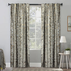Set draperii din catifea texturata cu rejansa transparenta cu ate pentru galerie, Madison, densitate 700 g/ml, Chameli, 2 buc