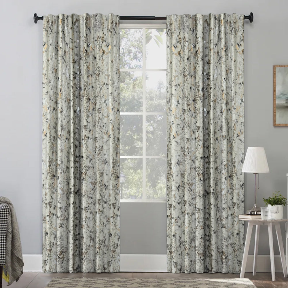 Set draperii din catifea texturata cu rejansa transparenta cu ate pentru galerie, Madison, densitate 700 g/ml, Leonor, 2 buc