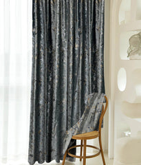 Set draperii din catifea texturata cu inele negre, Madison, densitate 700 g/ml, Noemi, 2 buc