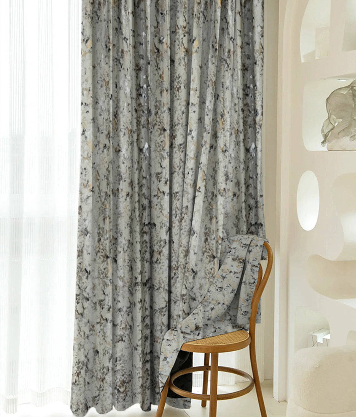 Draperie din catifea texturata cu inele albe, Madison, densitate 700 g/ml, Leonor, 1 buc
