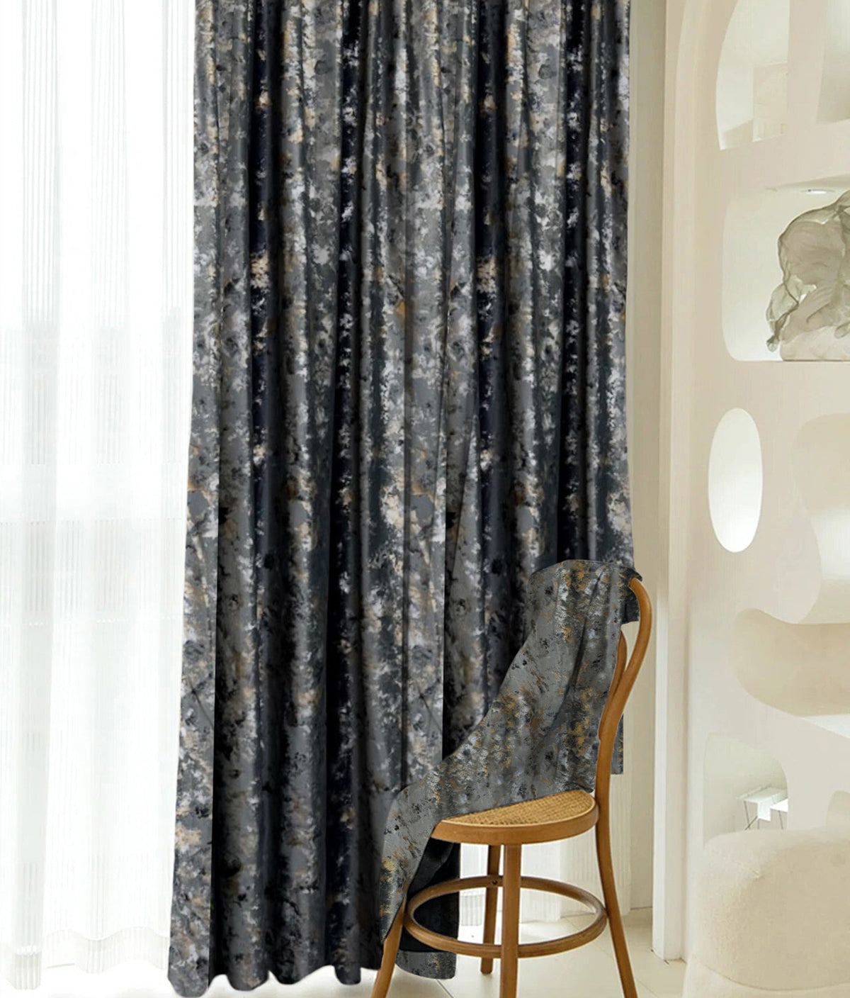 Draperie din catifea texturata cu rejansa din bumbac tip fagure, Madison, densitate 700 g/ml, Kamari, 1 buc