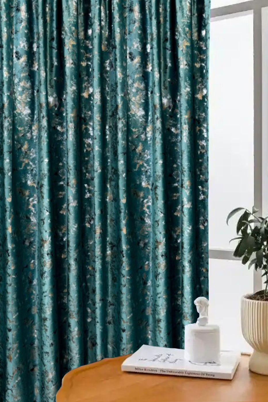 Draperie din catifea texturata cu rejansa transparenta cu ate pentru galerie, Madison, densitate 700 g/ml, Hara, 1 buc